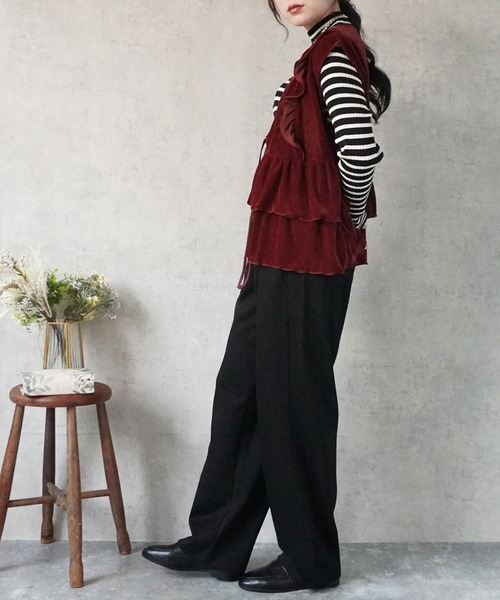 SELECT LEVERY(セレクトリベリー)の「前リボンベロアフリルベスト(ベスト・レディース・ブラウン/ボルドー/ブラック・MEDIUM)」の16枚目の写真