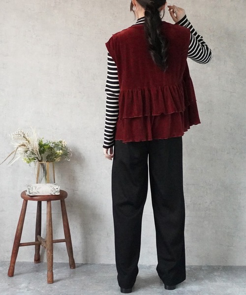 SELECT LEVERY(セレクトリベリー)の「前リボンベロアフリルベスト(ベスト・レディース・ブラウン/ボルドー/ブラック・MEDIUM)」の18枚目の写真
