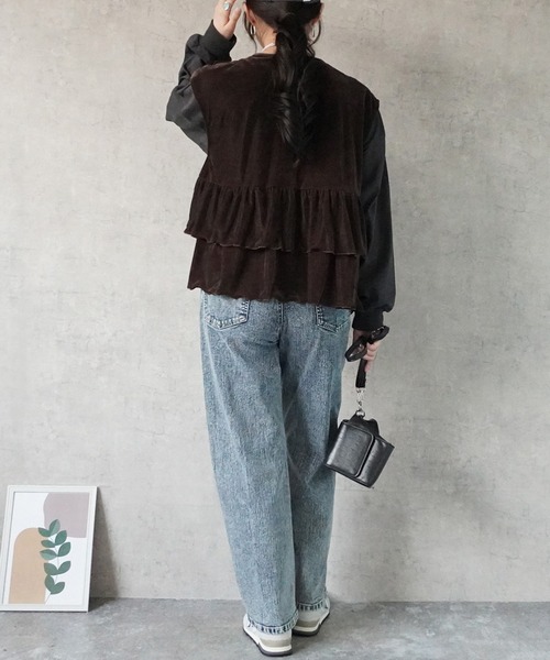 SELECT LEVERY(セレクトリベリー)の「前リボンベロアフリルベスト(ベスト・レディース・ブラウン/ボルドー/ブラック・MEDIUM)」の9枚目の写真