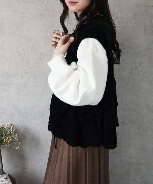 SELECT LEVERY(セレクトリベリー)の「前リボンベロアフリルベスト(ベスト・レディース・ブラウン/ボルドー/ブラック・MEDIUM)」の21枚目の写真