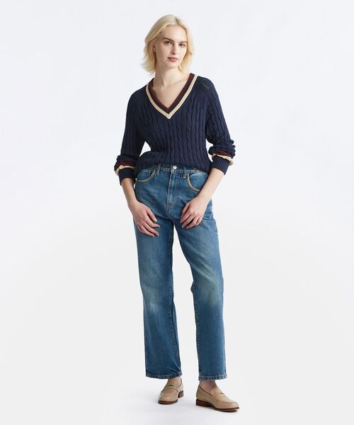 TOMMY HILFIGER(トミーヒルフィガー)の「リラックスブーツカットハイウエストレザージーンズ(デニムパンツ・レディース・インディゴブルー・27inch/26inch)」の2枚目の写真