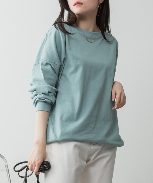 RCD(アールシーディー)の「ゆったりロングスリーブカットソー(Tシャツ/カットソー・レディース・杢グレー/オフホワイト/チャコールグレー/ミント/ブラック・M-L/LL~3L/4L~5L)」の5枚目の写真
