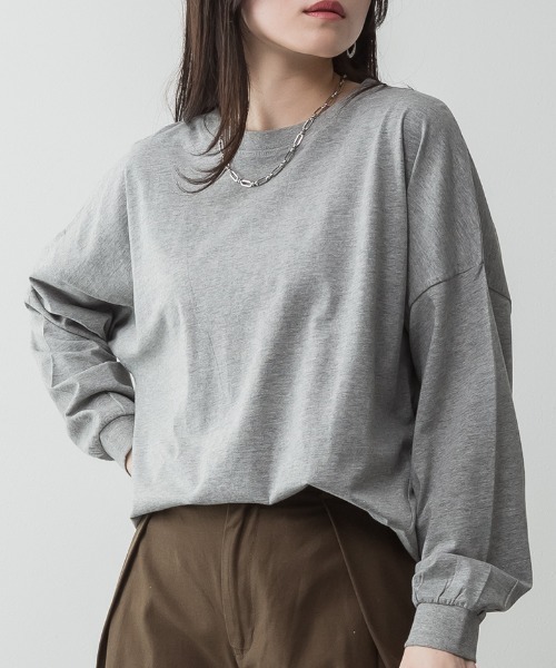 RCD(アールシーディー)の「ゆったりロングスリーブカットソー(Tシャツ/カットソー・レディース・杢グレー/オフホワイト/チャコールグレー/ミント/ブラック・M-L/LL~3L/4L~5L)」の17枚目の写真