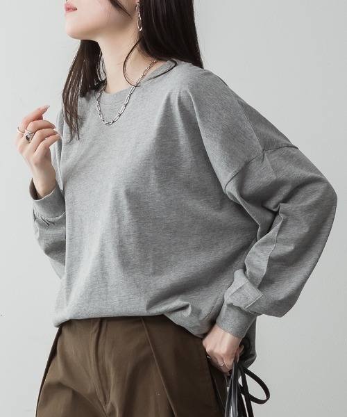 RCD(アールシーディー)の「ゆったりロングスリーブカットソー(Tシャツ/カットソー・レディース・杢グレー/オフホワイト/チャコールグレー/ミント/ブラック・M-L/LL~3L/4L~5L)」の18枚目の写真