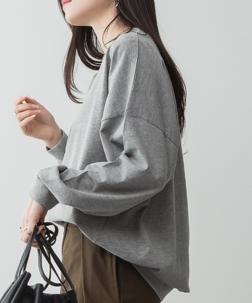 RCD(アールシーディー)の「ゆったりロングスリーブカットソー(Tシャツ/カットソー・レディース・杢グレー/オフホワイト/チャコールグレー/ミント/ブラック・M-L/LL~3L/4L~5L)」の16枚目の写真