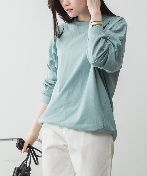 RCD(アールシーディー)の「ゆったりロングスリーブカットソー(Tシャツ/カットソー・レディース・杢グレー/オフホワイト/チャコールグレー/ミント/ブラック・M-L/LL~3L/4L~5L)」の20枚目の写真