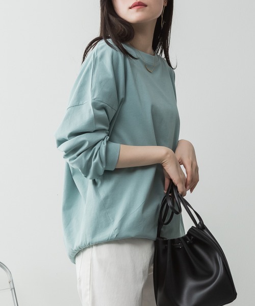 RCD(アールシーディー)の「ゆったりロングスリーブカットソー(Tシャツ/カットソー・レディース・杢グレー/オフホワイト/チャコールグレー/ミント/ブラック・M-L/LL~3L/4L~5L)」の21枚目の写真