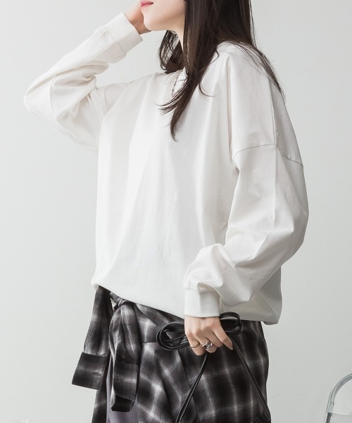 RCD(アールシーディー)の「ゆったりロングスリーブカットソー(Tシャツ/カットソー・レディース・杢グレー/オフホワイト/チャコールグレー/ミント/ブラック・M-L/LL~3L/4L~5L)」の7枚目の写真