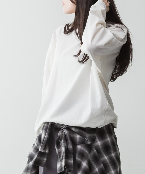 RCD(アールシーディー)の「ゆったりロングスリーブカットソー(Tシャツ/カットソー・レディース・杢グレー/オフホワイト/チャコールグレー/ミント/ブラック・M-L/LL~3L/4L~5L)」の9枚目の写真