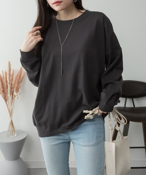 RCD(アールシーディー)の「ゆったりロングスリーブカットソー(Tシャツ/カットソー・レディース・杢グレー/オフホワイト/チャコールグレー/ミント/ブラック・M-L/LL~3L/4L~5L)」の14枚目の写真