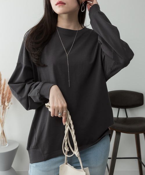 RCD(アールシーディー)の「ゆったりロングスリーブカットソー(Tシャツ/カットソー・レディース・杢グレー/オフホワイト/チャコールグレー/ミント/ブラック・M-L/LL~3L/4L~5L)」の15枚目の写真