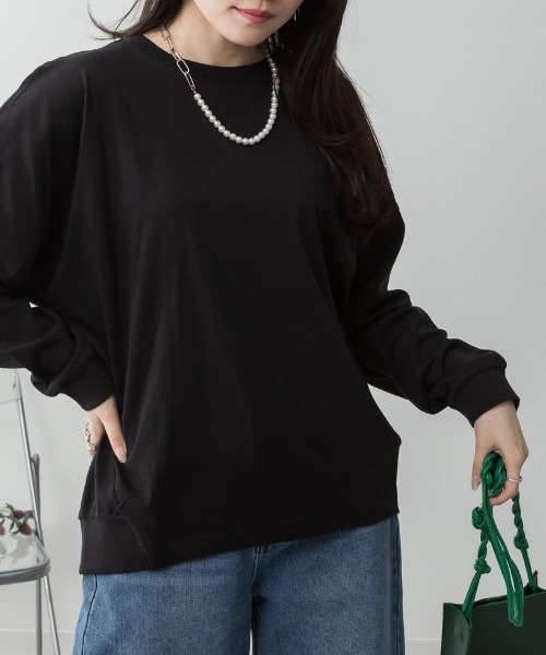 RCD(アールシーディー)の「ゆったりロングスリーブカットソー(Tシャツ/カットソー・レディース・杢グレー/オフホワイト/チャコールグレー/ミント/ブラック・M-L/LL~3L/4L~5L)」の11枚目の写真