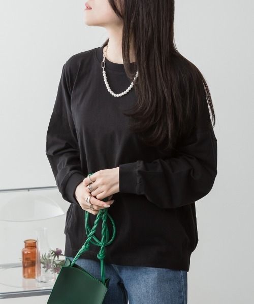 RCD(アールシーディー)の「ゆったりロングスリーブカットソー(Tシャツ/カットソー・レディース・杢グレー/オフホワイト/チャコールグレー/ミント/ブラック・M-L/LL~3L/4L~5L)」の12枚目の写真