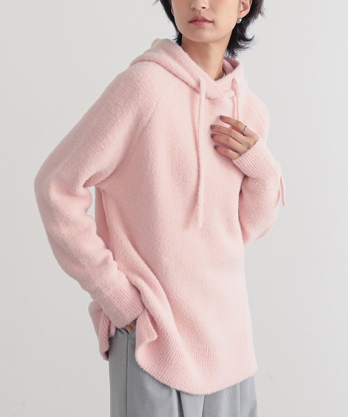 for/c（フォーシー）の「[セットアップ対応]フェザーニットパーカー【サスティナブル】（ニット/セーター・レディース・ピンク/ライトグレー/オフホワイト・M/L）」の3枚目の写真