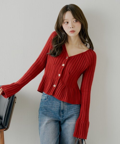 SALON by Chico】金釦ペプラム柄編みニット（ニット/セーター）｜Chico