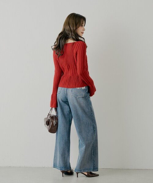 Chico（チコ）の「【SALON by Chico】金釦ペプラム柄編みニット（ニット/セーター・レディース・ベージュ/アイボリー/ブラック/レッド・FREE）」の15枚目の写真