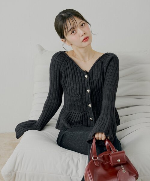 SALON by Chico】金釦ペプラム柄編みニット（ニット/セーター）｜Chico