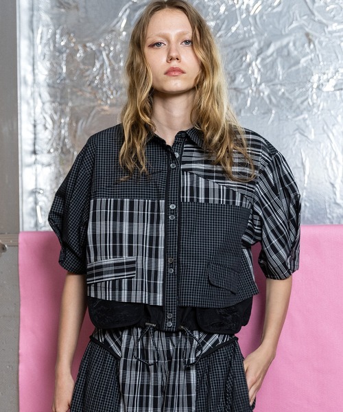 AULA AILA(アウラアイラ)の「【セットアップ着用可】チェックコンビネーションショートシャツ(シャツ/ブラウス・レディース・オフホワイト/ブラック/ライトブルー・0)」の8枚目の写真