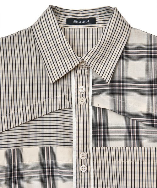 AULA AILA(アウラアイラ)の「【セットアップ着用可】チェックコンビネーションショートシャツ(シャツ/ブラウス・レディース・オフホワイト/ブラック/ライトブルー・0)」の11枚目の写真