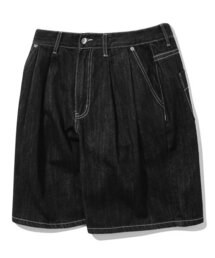 レインスロップツータックバミューダデニムショーツ(BLACK)