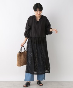 Sara mallika COTTON LEAF CUTWORK GATHER DRESS (サラマリカ