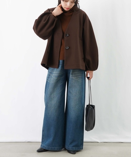 LUCA/LADY LUCK LUCA（ルカ/レディラックルカ）の「LC/LLL 袖タックVネックコート（ノーカラーコート・レディース・ブラック/ライトグレー/ブラウン・FREE）」の11枚目の写真