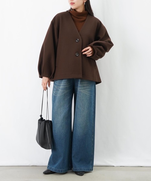 LUCA/LADY LUCK LUCA（ルカ/レディラックルカ）の「LC/LLL 袖タックVネックコート（ノーカラーコート・レディース・ブラック/ライトグレー/ブラウン・FREE）」の14枚目の写真