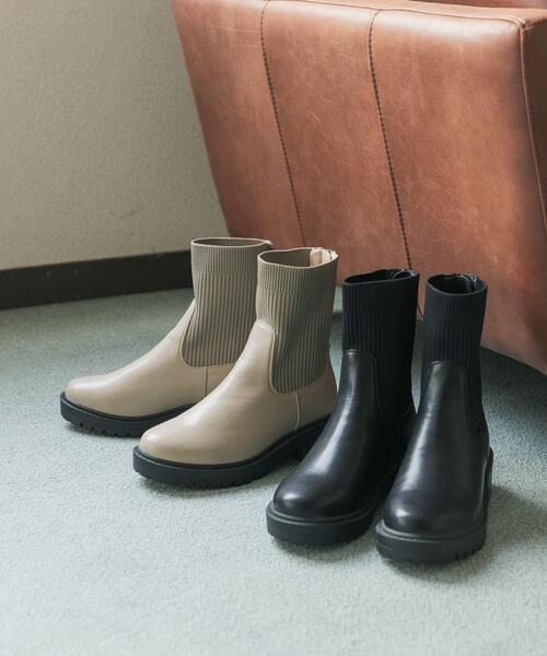 URBAN RESEARCH DOORS(アーバンリサーチドアーズ)の「ニットドッキングブーツ(ブーツ・レディース・ベージュ/ブラック・38/36/37)」の6枚目の写真