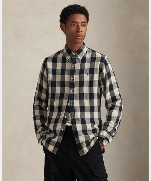 L ベージュ ブルー ライトグレー RRL チェック柄 ワークシャツ ポップ