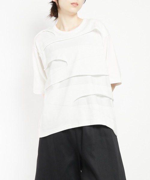 gomme（ゴム）の「バックタックパネルＴ（Tシャツ/カットソー・レディース・ホワイト/ブラック/チャコールグレー・MEDIUM）」の2枚目の写真