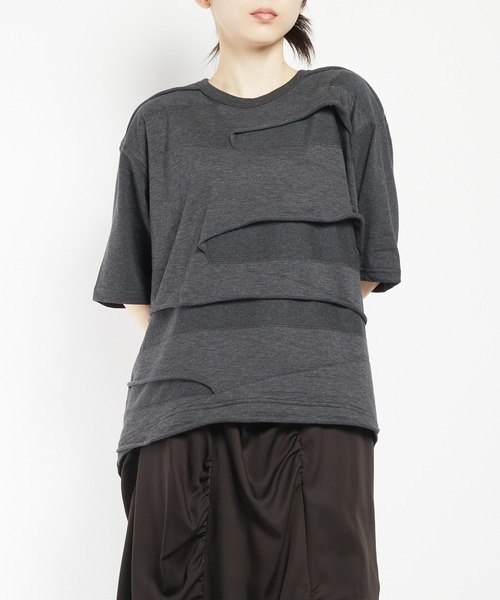 gomme（ゴム）の「バックタックパネルＴ（Tシャツ/カットソー・レディース・ホワイト/ブラック/チャコールグレー・MEDIUM）」の3枚目の写真