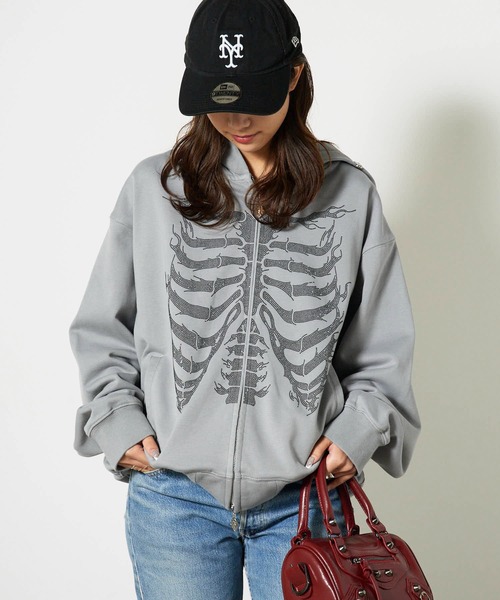 SUPPLIER/サプライヤー Fire Skeleton Rhinestone Zip Hoodie ライン