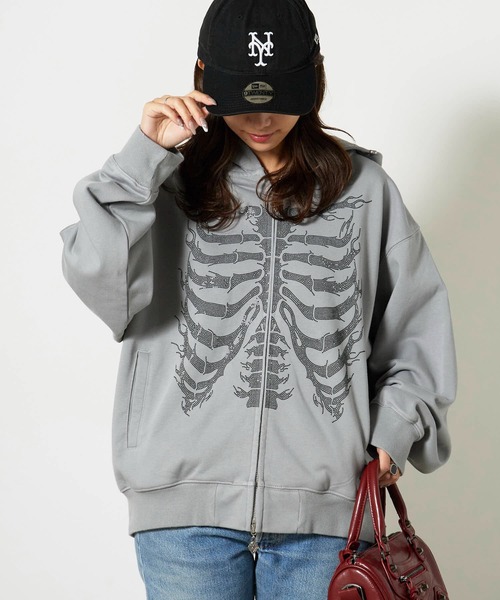 セール】SUPPLIER/サプライヤー Fire Skeleton Rhinestone Zip Hoodie