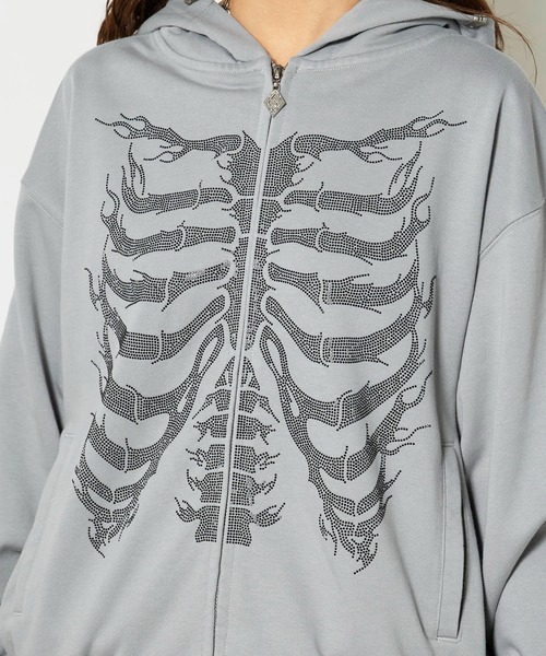 セール】SUPPLIER/サプライヤー Fire Skeleton Rhinestone Zip Hoodie