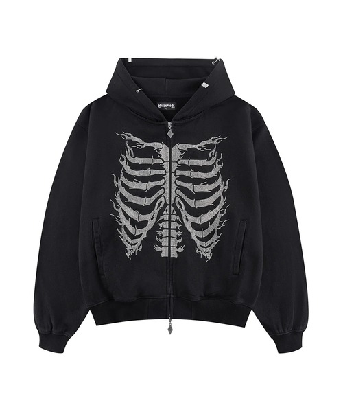 SUPPLIER/サプライヤー Fire Skeleton Rhinestone Zip Hoodie ライン