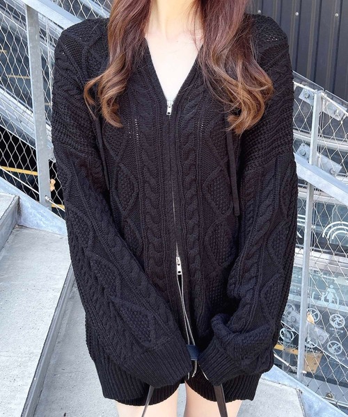 INGNI（イング）の「【WEB限定】ケーブルビッグニットパーカー（パーカー・レディース・グレー/アイボリー/ブラック/ベージュ・M）」の15枚目の写真