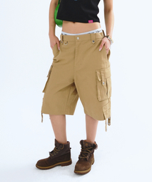 BUTTON CARGO HALF PANTS BEIGE