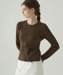 ノーティッドレイヤードビスチェニット[BROWN]