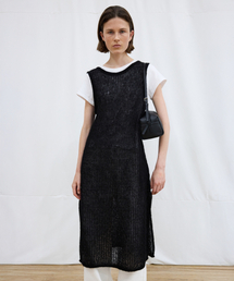 Crochet Eyelet Knit Dress - Black