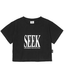 ウィメンズシックプリンティングクロップ半袖Tシャツ[ブラック]