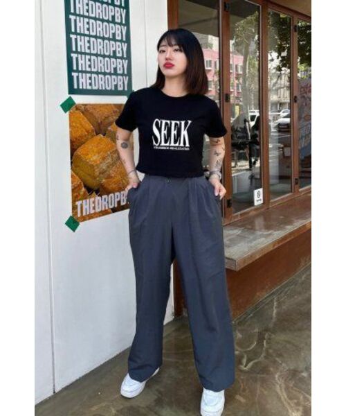 CHAMBROS（チャンブロス）の「ウィメンズシックプリンティングクロップ半袖Tシャツ[ブラック]（Tシャツ/カットソー・レディース・その他・FREE）」の6枚目の写真