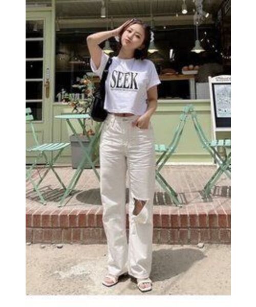 CHAMBROS（チャンブロス）の「ウィメンズシックプリンティングクロップ半袖Tシャツ[ブラック]（Tシャツ/カットソー・レディース・その他・FREE）」の10枚目の写真