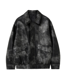 PARAKEET（パラキート）の「オーバーサイズフォウレザーブルゾン（ウォッシュドブラック）（ライダースジャケット）」