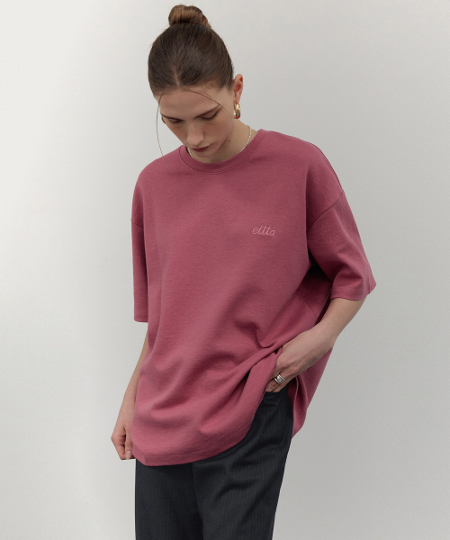 CITTA(シータ)の「シータシグネチャーロゴステッチオーバーサイズTシャツ_CTT357(ピンク)(Tシャツ/カットソー・レディース・ピンク・FREE)」の2枚目の写真