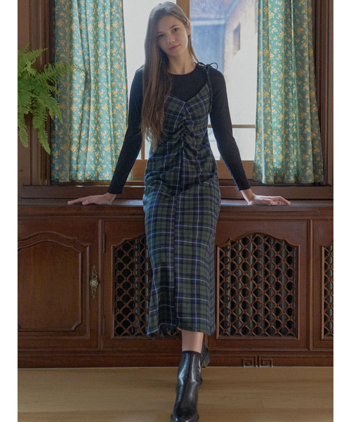 AVANT-G(アバン)の「Tartan Check Shirring Dress - GREEN(ワンピース・レディース・ブラウン/ダークグリーン・FREE)」の3枚目の写真