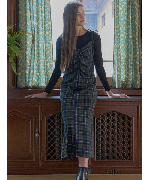 AVANT-G(アバン)の「Tartan Check Shirring Dress - GREEN(ワンピース・レディース・ブラウン/ダークグリーン・FREE)」の4枚目の写真