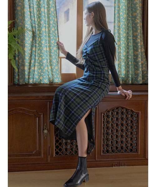 AVANT-G(アバン)の「Tartan Check Shirring Dress - GREEN(ワンピース・レディース・ブラウン/ダークグリーン・FREE)」の5枚目の写真