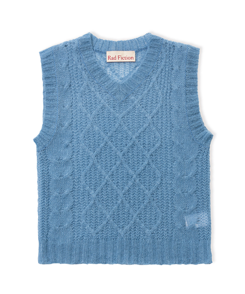 DOHERTY FISHERMAN CABLE KNIT VEST / PALE BLUE