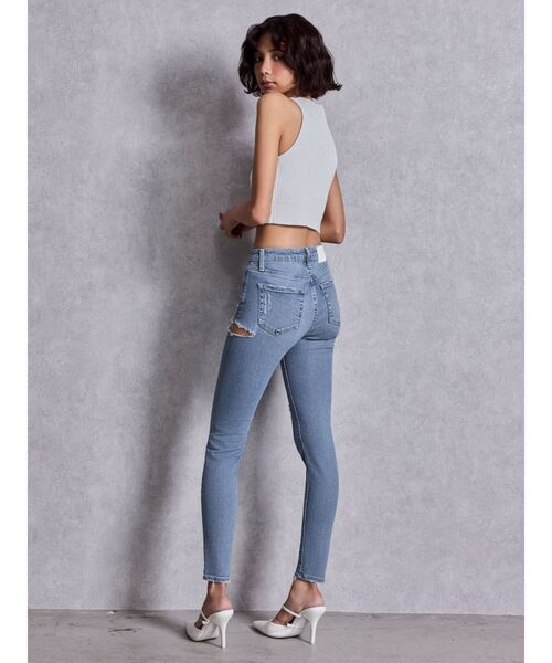 GYDA（ジェイダ）の「ミドルウエストSIDE RIPPEDスキニーデニムパンツ（デニムパンツ・レディース・ブルー/ブラック/ライトブルー/インディゴブルー・SMALL/X-SMALL/MEDIUM）」の6枚目の写真