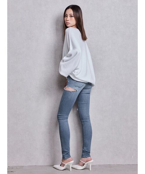 GYDA（ジェイダ）の「ミドルウエストSIDE RIPPEDスキニーデニムパンツ（デニムパンツ・レディース・ブルー/ブラック/ライトブルー/インディゴブルー・SMALL/X-SMALL/MEDIUM）」の14枚目の写真